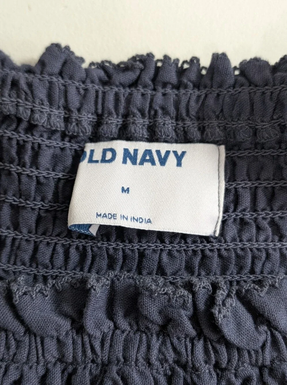 NWT Old Navy Blue Eyelet Smocked Off Shoulder Puff Sleeve Peasant Blouse Sz M